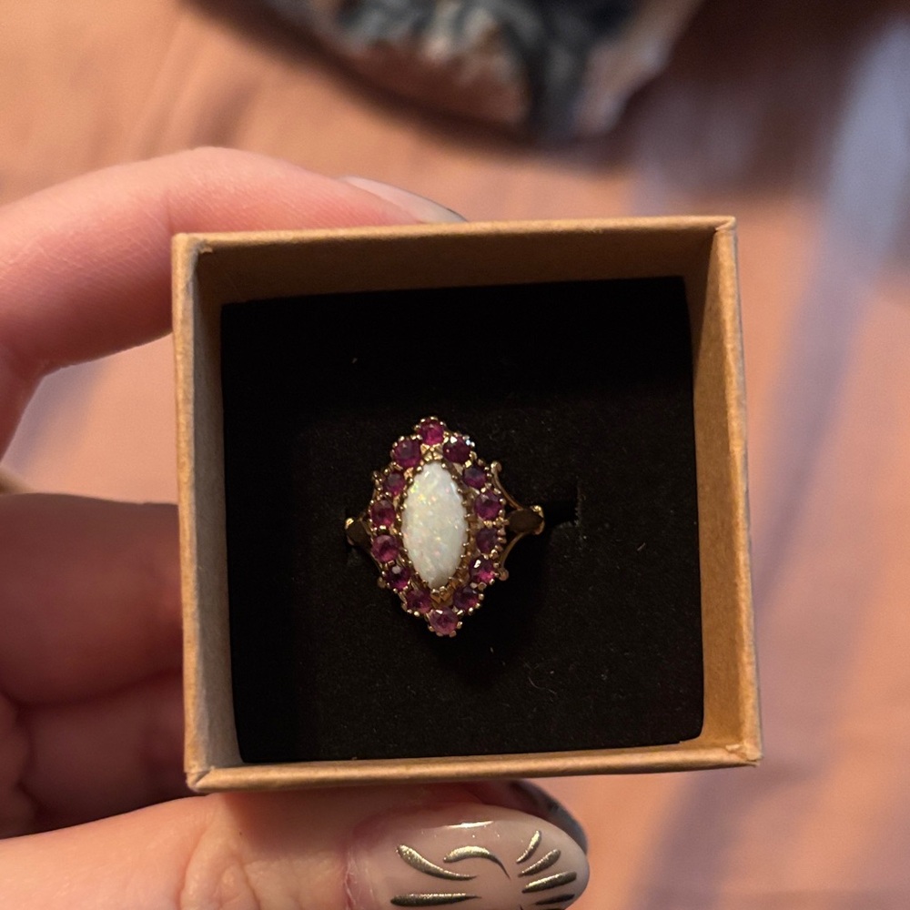 Opal and ruby marquise ring